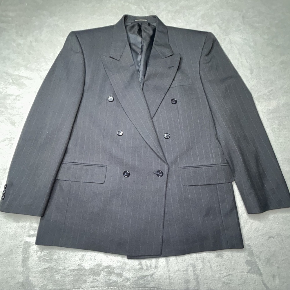 Vintage Pierre Balmain Pinstriped Double Breasted Blazer 46 Navy